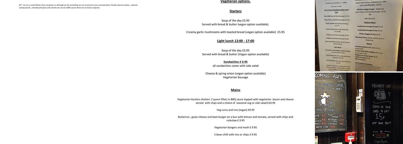 The Three Mariners, Lancaster Menu