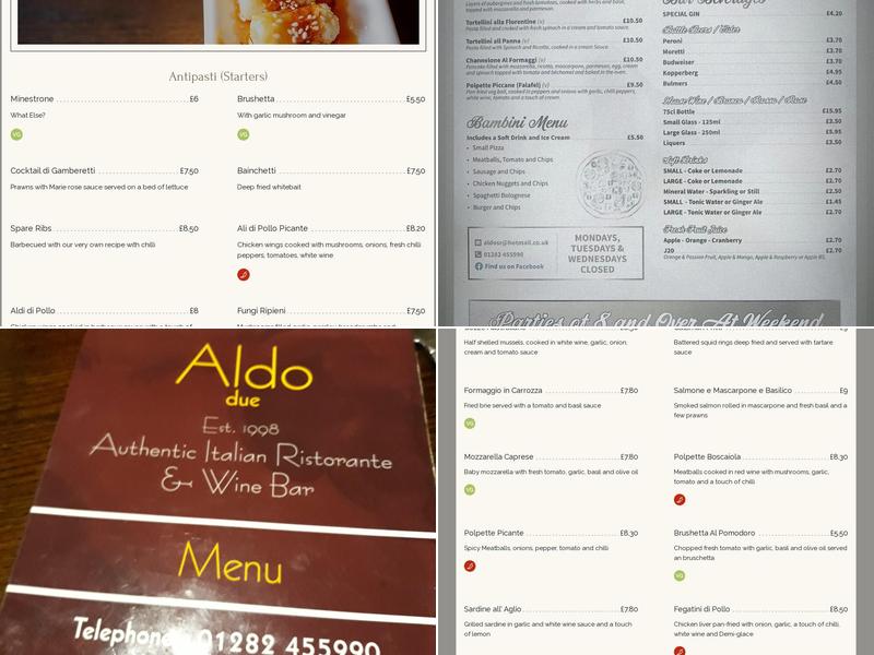 Aldo Due Ltd Menu