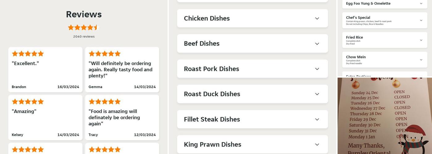 Burnley Oriental Menu