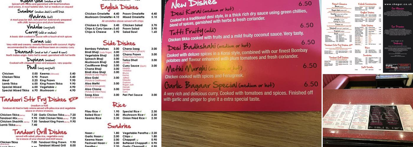Shagor takeaway Burnley Menu
