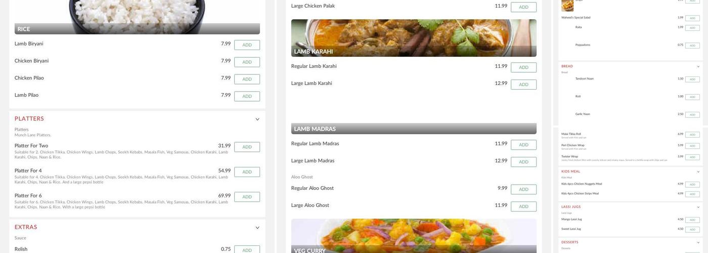Waheed's Restaurant and Gourmet, Blackburn Menu