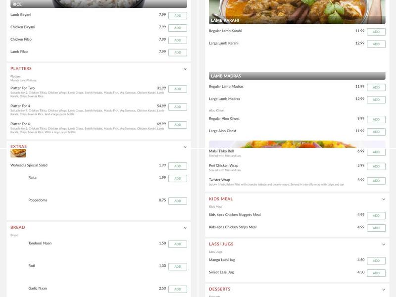 Waheed's Restaurant and Gourmet, Blackburn Menu