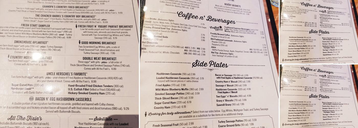 Cracker Barrel Old Country Store Menu