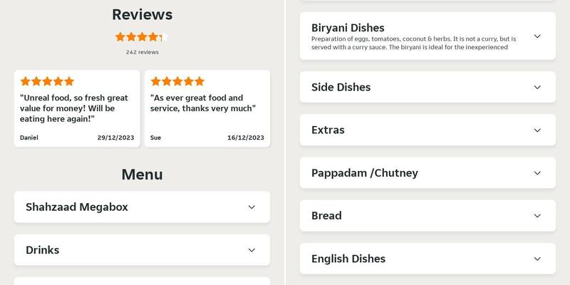 Shahzaad Tandoori Restaurant Menu