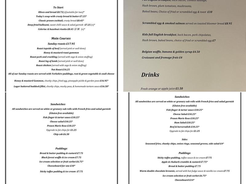 Peacock Inn Menu