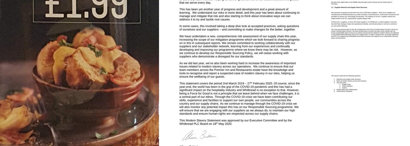 Premier Inn Wolviston/Wynyard hotel Menu