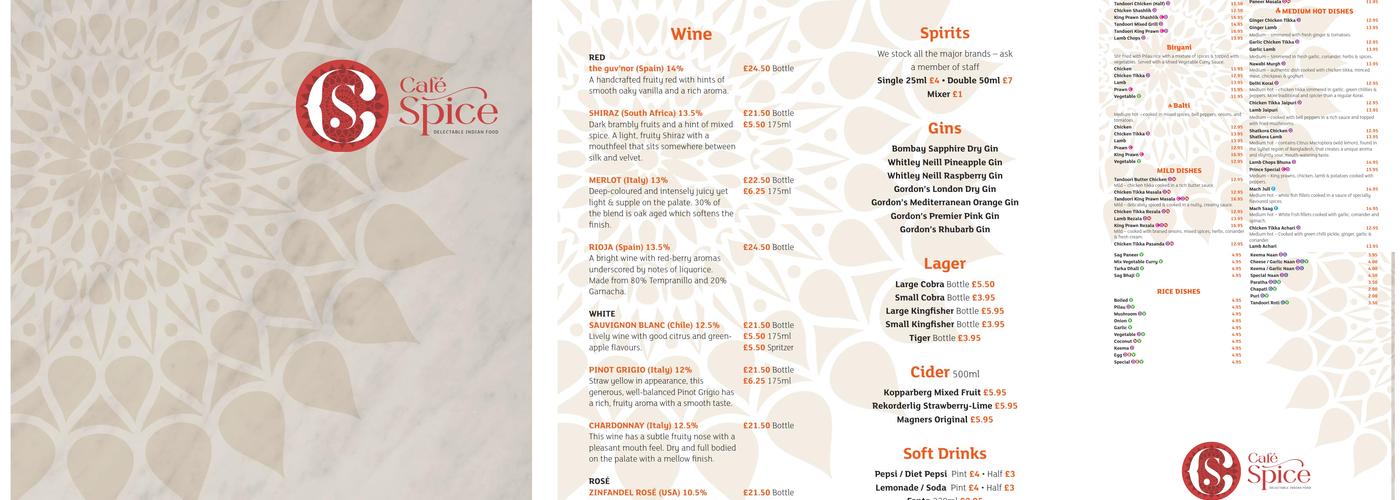 Cafe Spice Menu