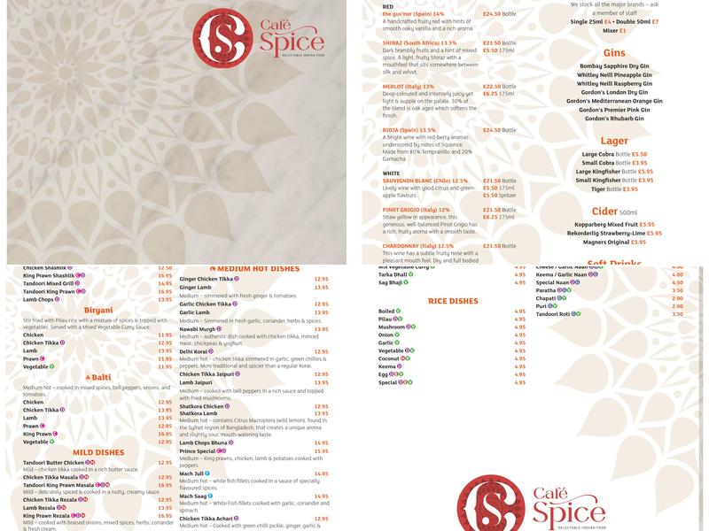 Cafe Spice Menu