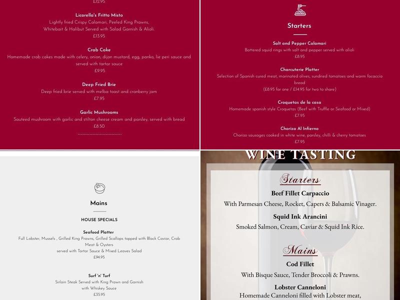 Licorella on York Place Menu