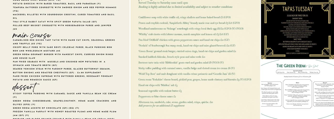 The Green Room of bar street Menu