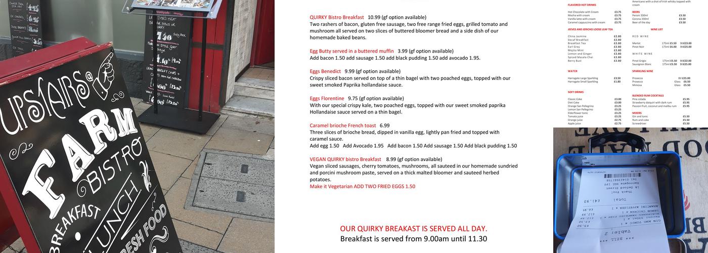 Quirky Farm Bistro Oxford Street Harrogate Menu