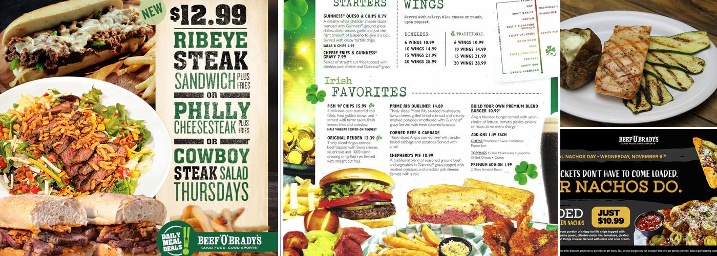 Beef 'O' Brady's Menu