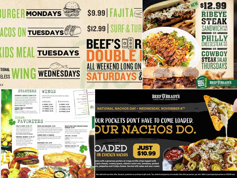 Beef 'O' Brady's Menu
