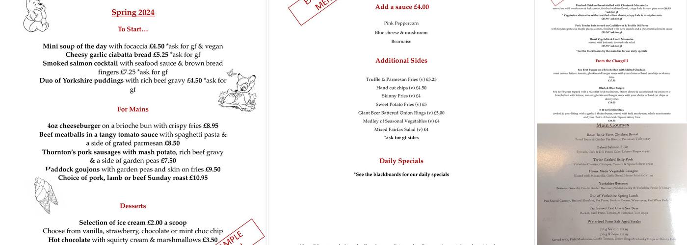 The Fairfax Arms Menu