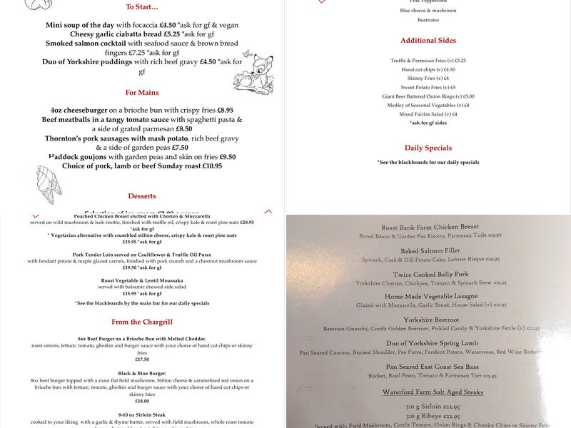 The Fairfax Arms Menu