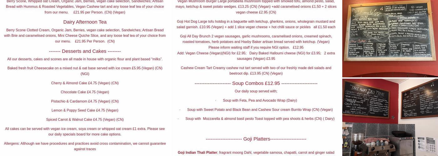 Goji Cafe Vegetarian Cafe & Deli Menu