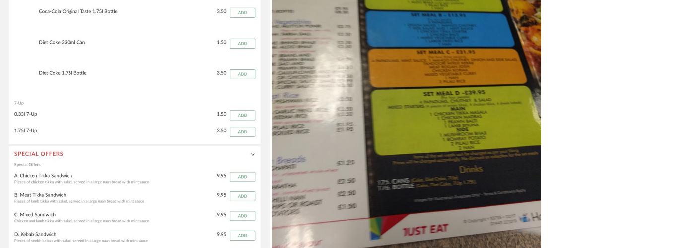 Goa Tandoori Menu