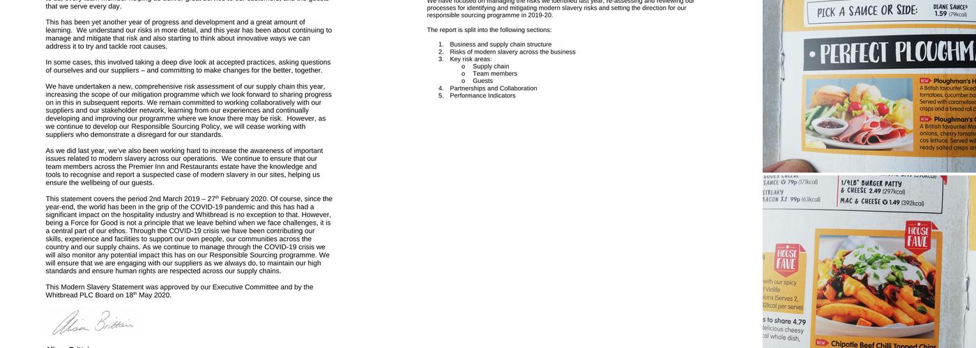 Premier Inn Crewe Central hotel Menu