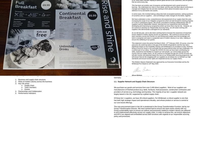 Premier Inn Chester (Railway Station) hotel Menu