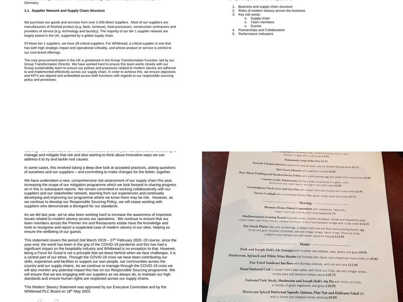 Premier Inn Chester Central North hotel Menu