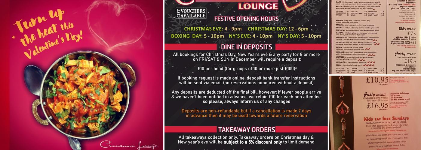 Cinnamon Lounge Indian Restaurant Warrington Menu