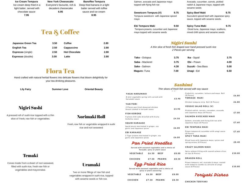 Teppanyaki Stockton Heath Menu