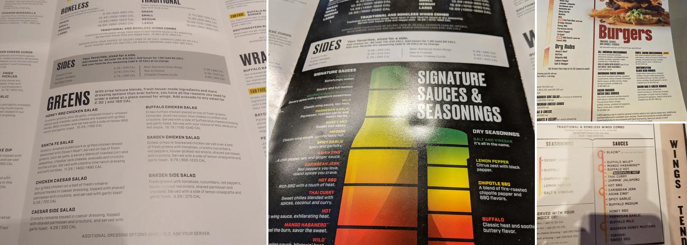 Buffalo Wild Wings Menu