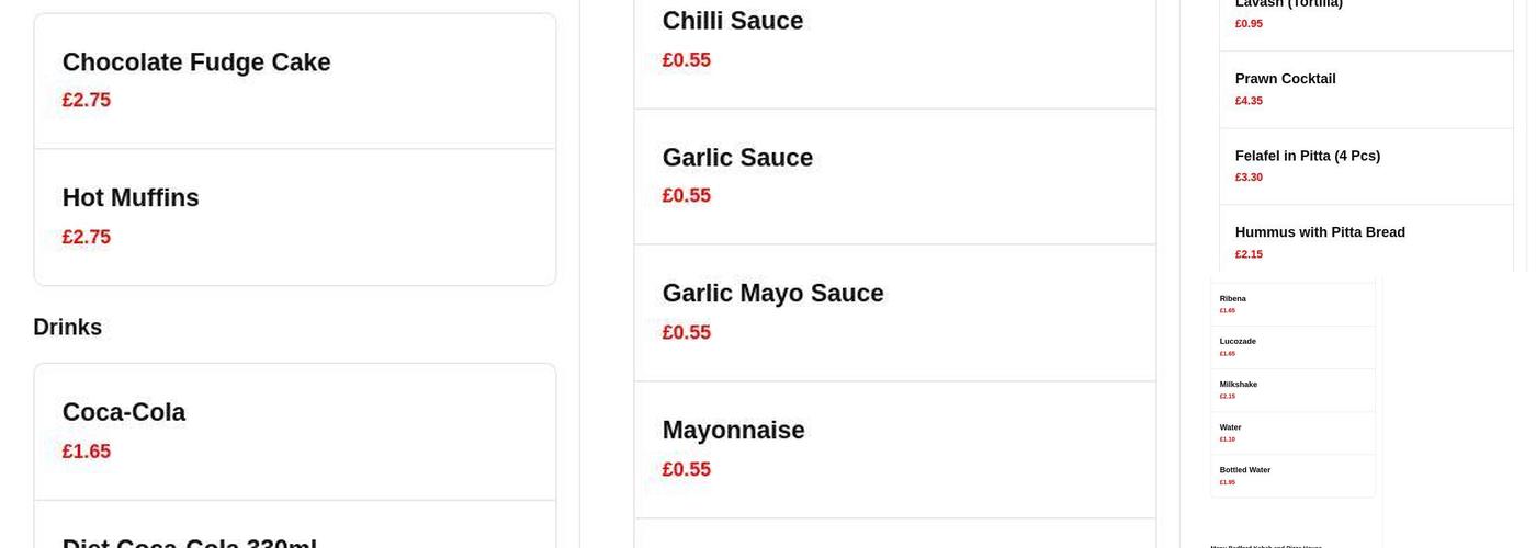 Bedford Kebab & Pizza House Menu