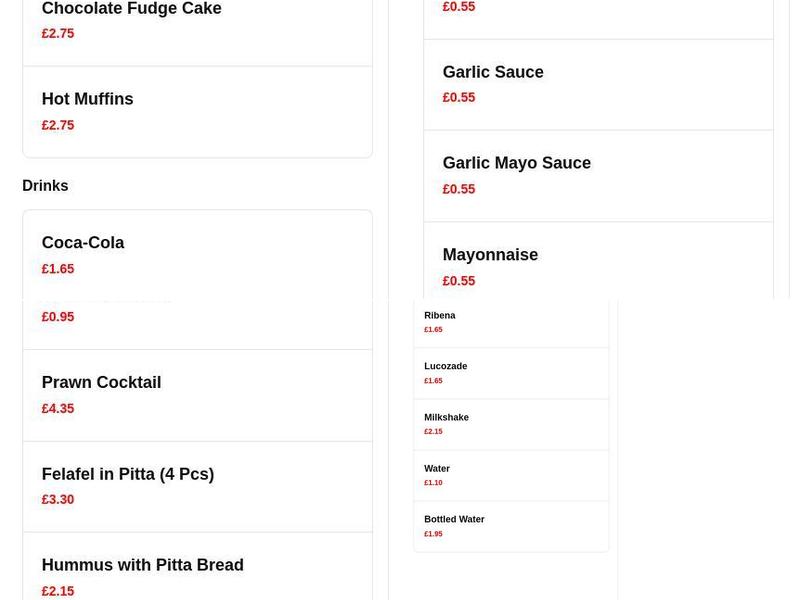 Bedford Kebab & Pizza House Menu