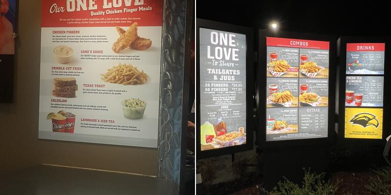 Raising Cane's Chicken Fingers Menu