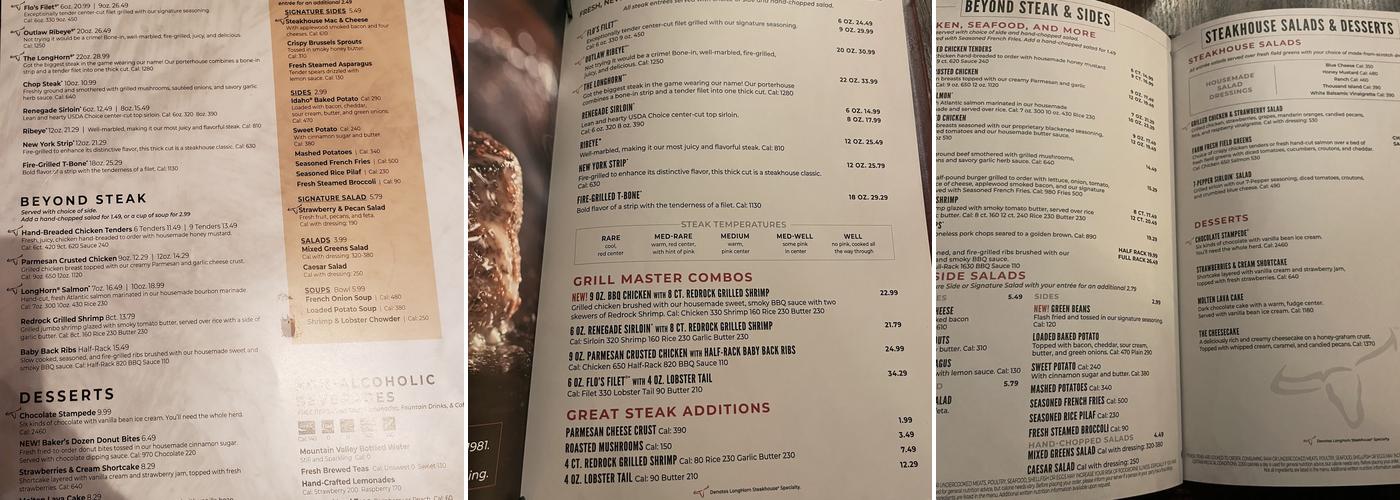 LongHorn Steakhouse Menu