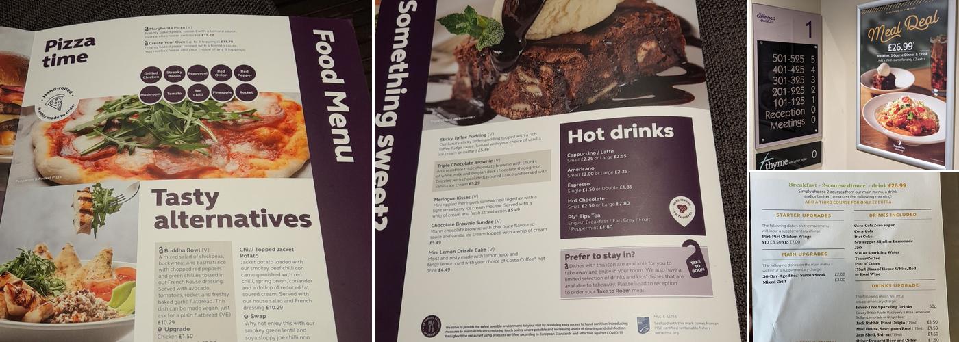 Premier Inn Luton Town Centre hotel Menu