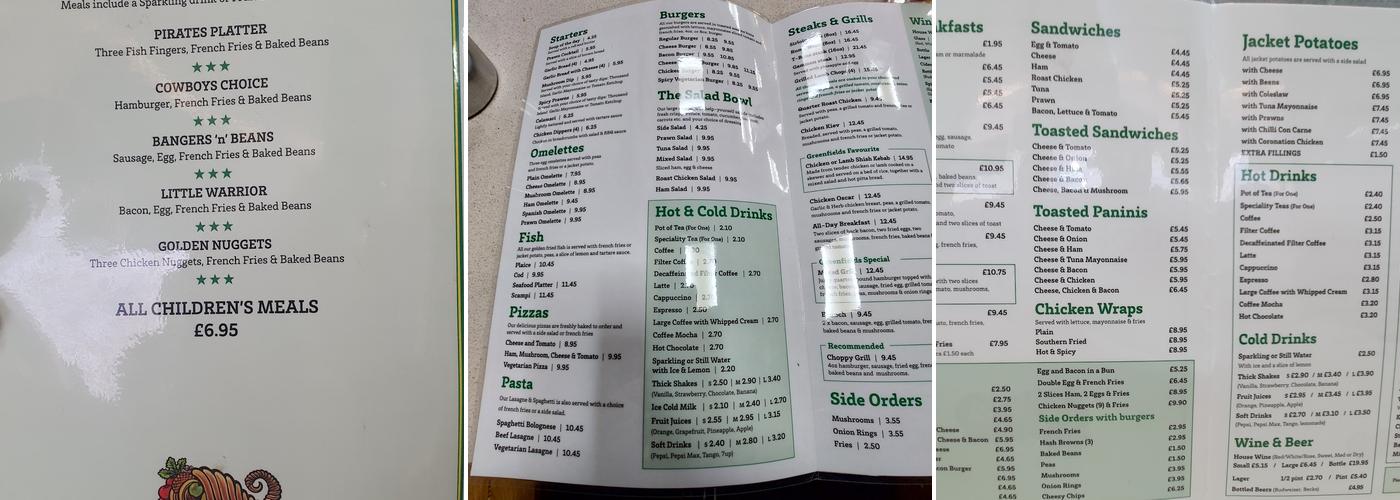 Greenfields Restaurant Menu