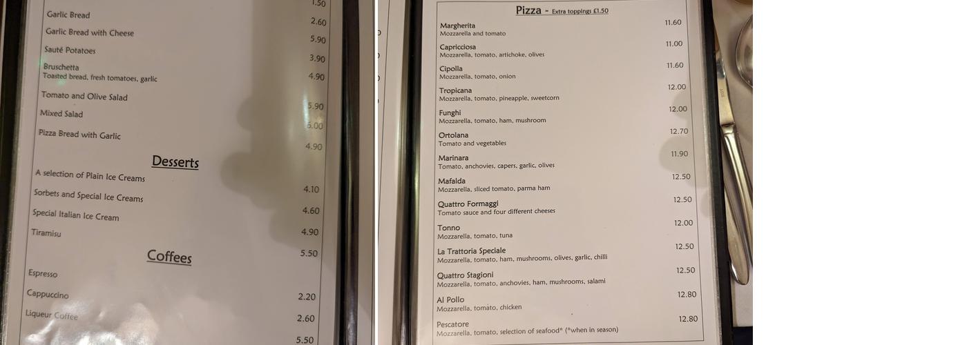 La Trattoria Menu