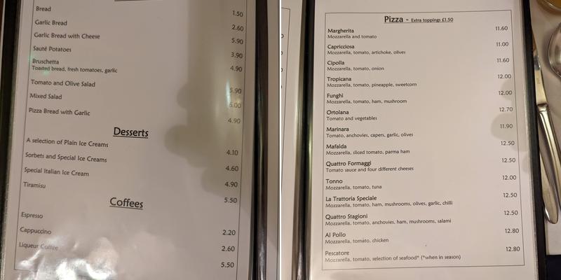 La Trattoria Menu