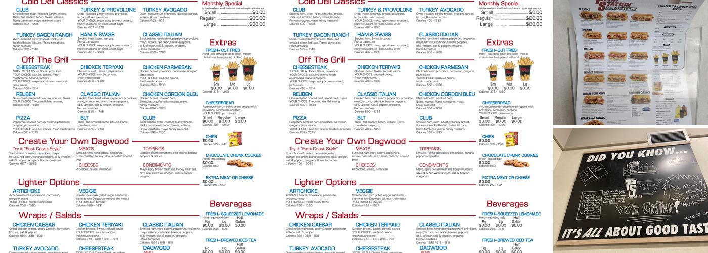 Penn Station East Coast Subs Menu