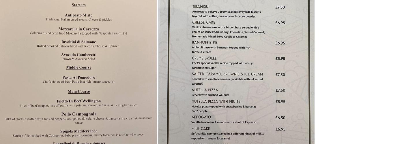 La Rocca Menu