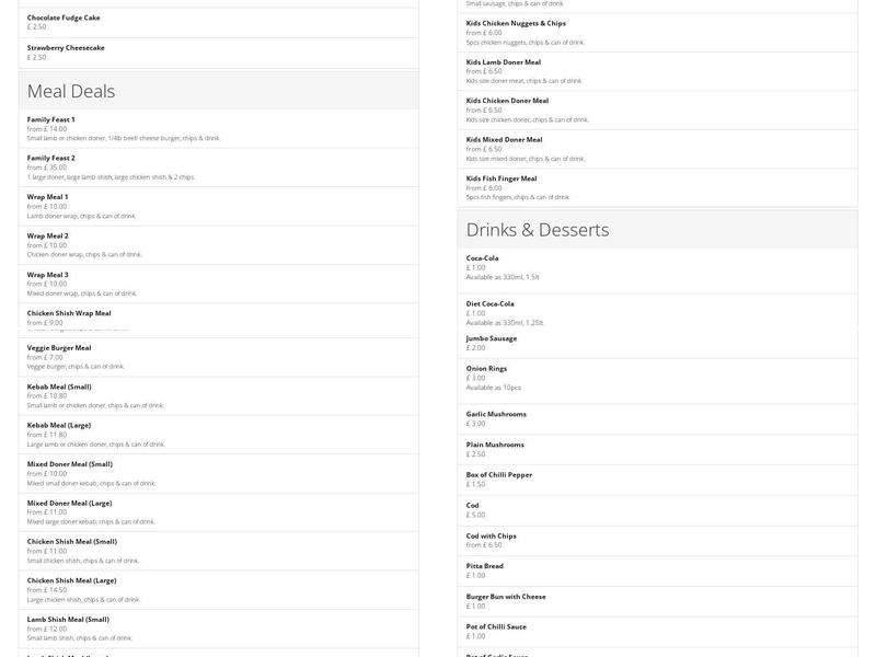 Cambridge Grill Menu
