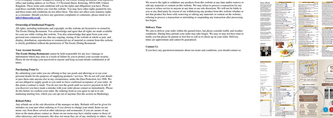 The Exotic Dining Menu