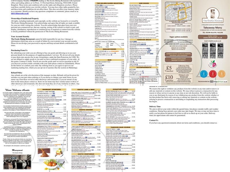 The Exotic Dining Menu