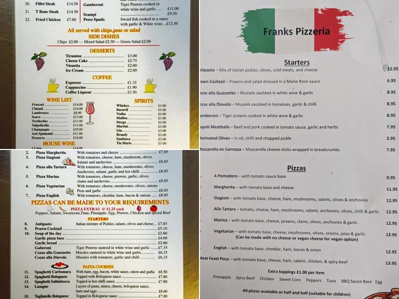 Franks Pizzeria Menu