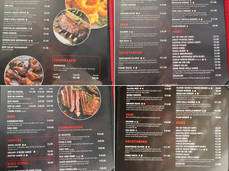 Toro Steak House Menu