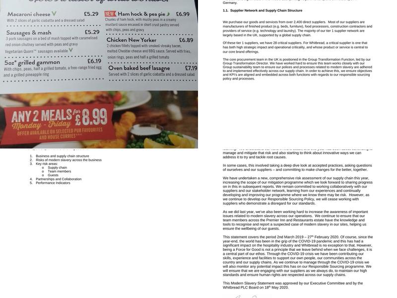 Premier Inn Northampton South (Wootton) hotel Menu