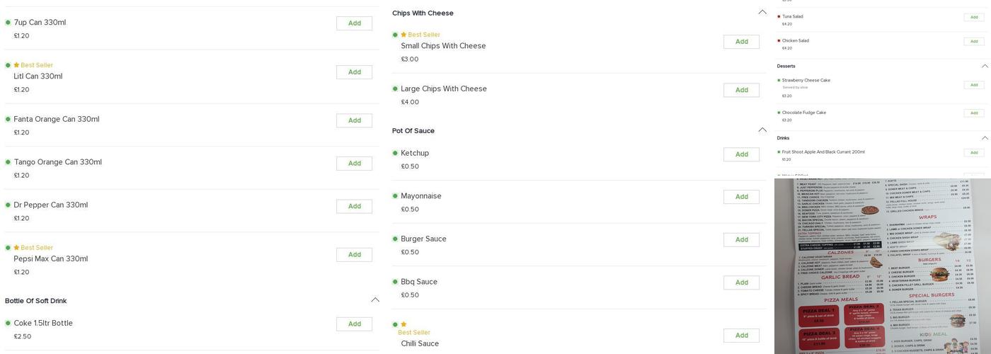 Fellas Takeaway Menu