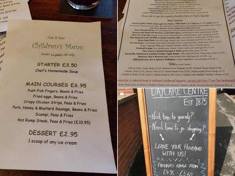 The Oak & Saw Menu