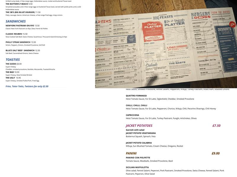 Blue's Smokehouse Bracknell Menu