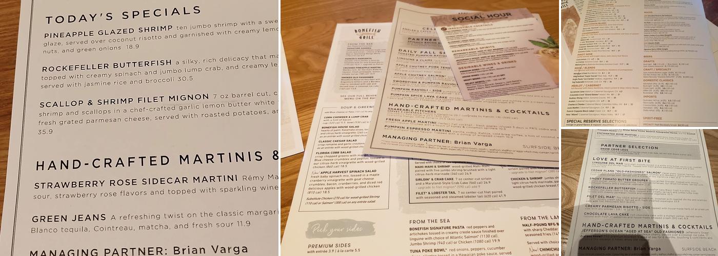 Bonefish Grill Menu