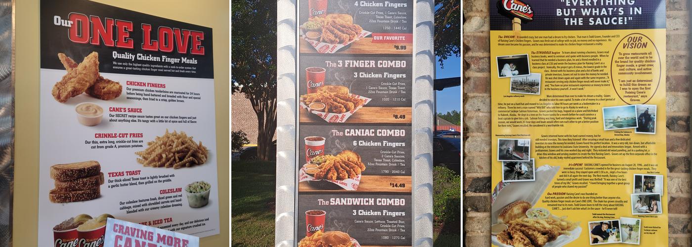 Raising Cane's Chicken Fingers Menu