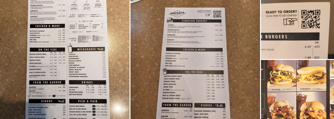 Wayback Burgers Menu