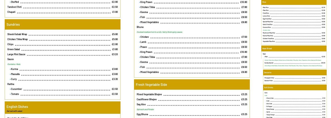 Eastern Flavour Balti Menu